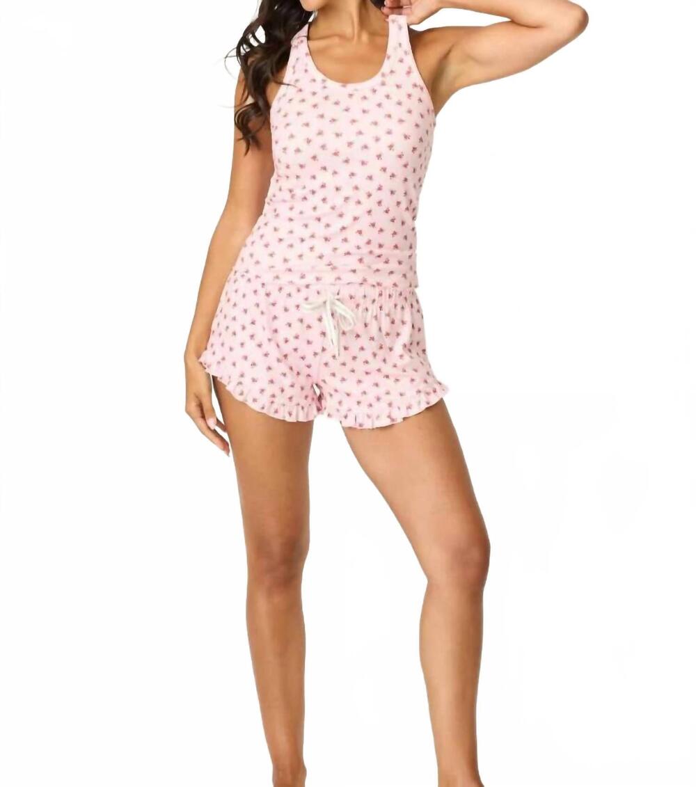 NEW PJ SALVAGE crazy for the holidays shorty set in pink